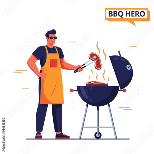 Man Grilling Steak With Barbecue Expertise And Skill For Outdoor Summer Cooking