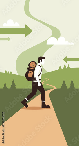 Man Hiking On Path Towards Future Possibilities