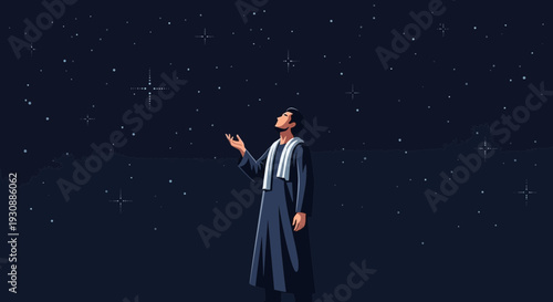 Man Gazing At Starry Night Sky Celestial Wonder Wondering Future