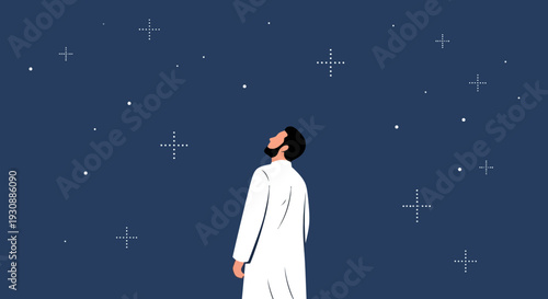 Man Gazing At Stars Under Dark Night Sky