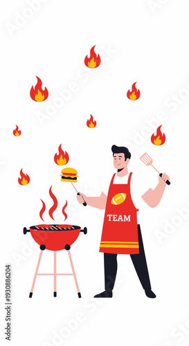 Man Grilling Burger Food Team Spirit Outdoor Summer Activity