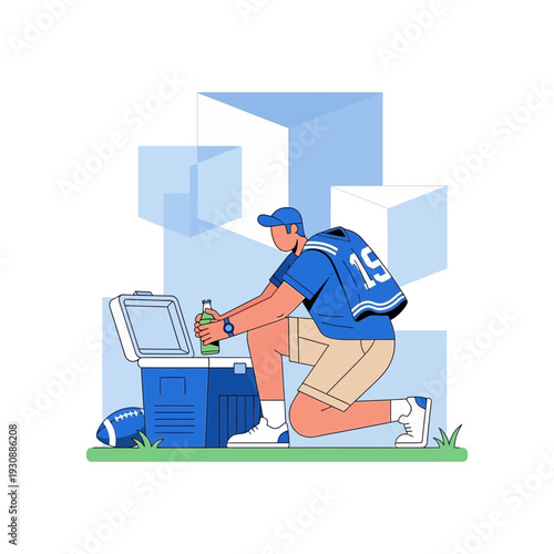 Man Grabbing Cold Drink From Cooler For Outdoor Activity Preparation