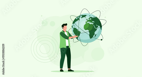 Man Holding The Globe With Network Connections Abstract Art