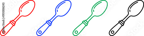 Set of kitchen spoon icons with handle detail for cooking and restaurant branding or menu decoration