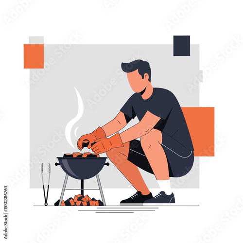 Man Grilling Delicious Food Outdoors Enjoying Summer Barbecue Season