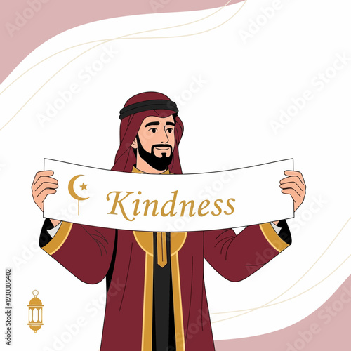 Man In Traditional Attire Holding A Banner Promoting Compassion And Empathy