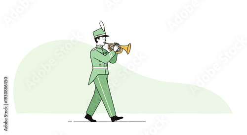 Man in Uniform Playing Trumpet In A Marching Band
