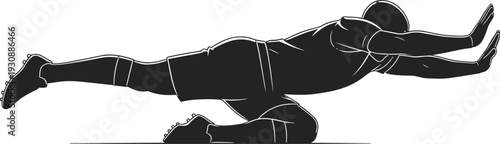 Silhouette of athlete performing bird-dog exercise pose, black and white fitness illustration, vector artwork design symbolizing balance, core strength, stability, and athletic training