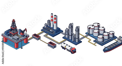 Oil and Gas Industry Production Process Isometric Illustration.