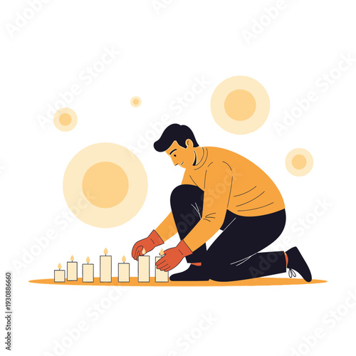 Man Lighting Candles For A Special Occasion Or Memorial Service