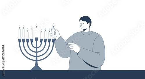 Man Lighting Candles On A Menorah For Hanukkah Celebration