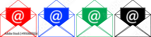 Open envelope with email symbol icon set for communication digital marketing and newsletter messaging