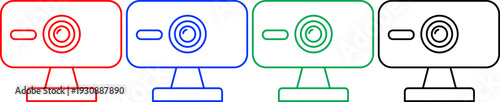 Webcam device icon set for video conferencing and online streaming communication in multiple colorways