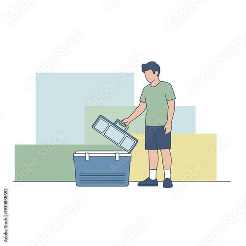 Man Opening Cooler For Outdoor Refreshments And Picnic Preparation