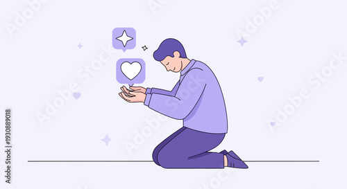 Man Receiving Virtual Accolades Heart Star Symbols Offered Gently