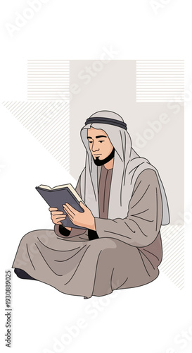 Man Reading Sacred Text Seeking Spiritual Guidance Amidst Calm Reflection