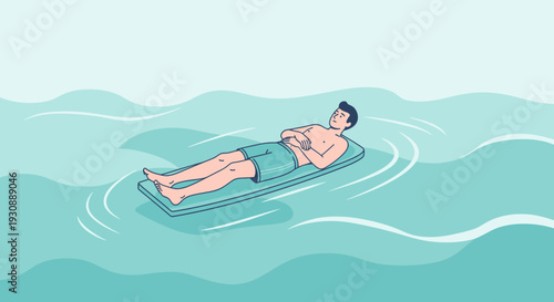 Man Relaxing On A Raft In Calm Water