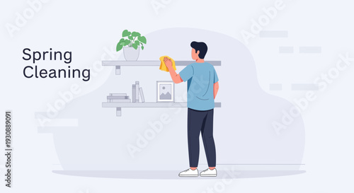 Man Polishing Shelves During Spring Cleaning Task