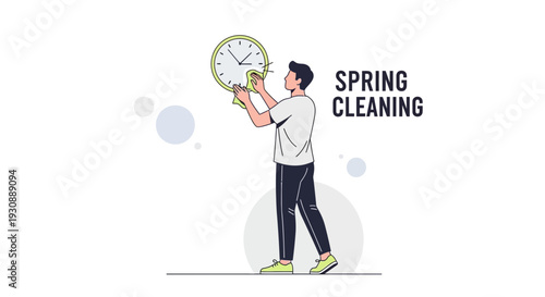 Man Polishing Clock During Spring Cleaning Time