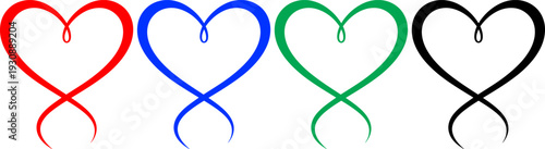 Heart shape ribbon red blue green black elegant line vector icons