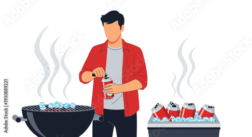 Man Preparing Barbecue With Chilled Drinks On A Sunny Day