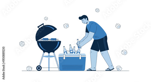 Man Preparing Barbecue With Drinks And Ice Cubes