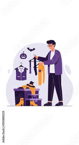 Man Selecting Festive Halloween Costume For Celebration