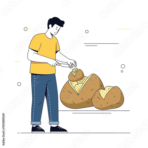 Man Preparing Delicious Baked Potatoes For A Healthy Meal