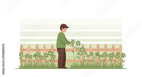Man Tenderly Tending To Vibrant Blooming Flowers In His Garden