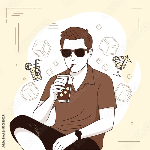 Man Sipping Refreshing Cold Beverage Enjoying Summer Day Vibes