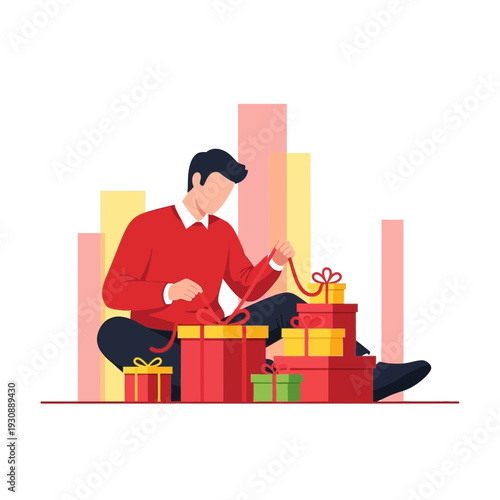 Man Unwrapping Colorful Gifts Presents Surprises Joyful Celebration Occasion