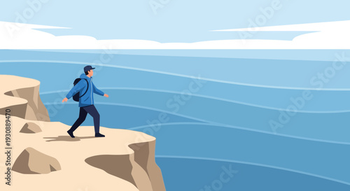 Man Walking Beside Ocean Cliff During Day