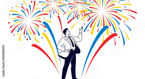 Man Watching Colorful Fireworks Celebration Event Excitement Joyful Moment