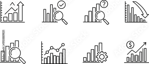 Business Analytics Line Icon Vector Set with Charts, Graphs, Statistics, Growth Analysis, Financial Reports, and Data Visualization Symbols