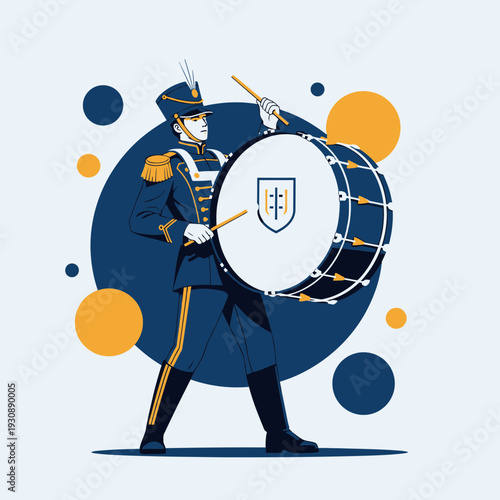 Marching Band Drummer Uniformed Musician Playing Large Bass Drum Vibrant Performance Art