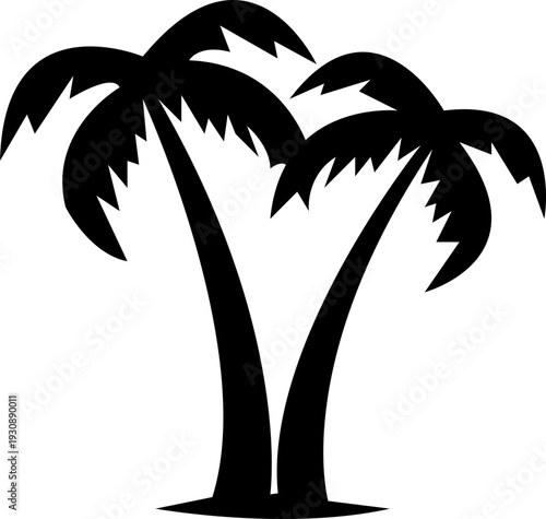 Palm tree vector with tropical coconut tree silhouette and outline icons, summer beach nature symbol isolated on transparent background, editable minimalist design