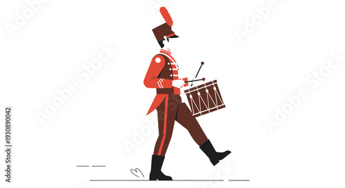 Marching Drummer In Uniform With Feathered Hat And Drum