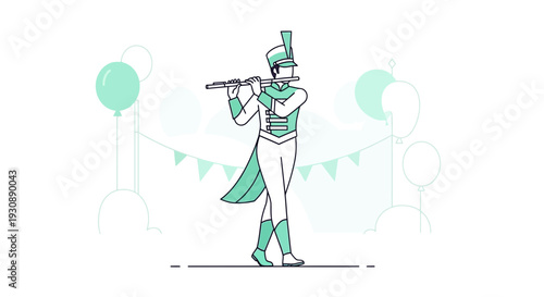 Marching Band Flutist Performs During Festive Parade Celebration