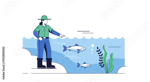 Marine Biologist Observing Fish And Underwater Flora