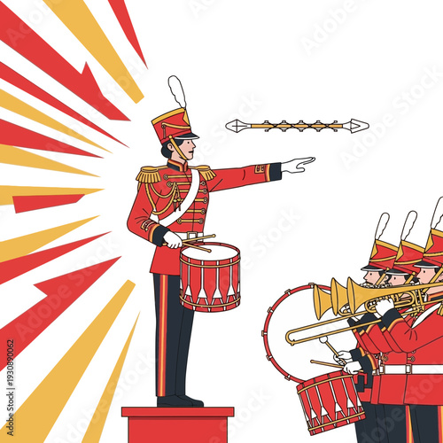 Marching Band Leader Directs Musicians With Precision And Energy