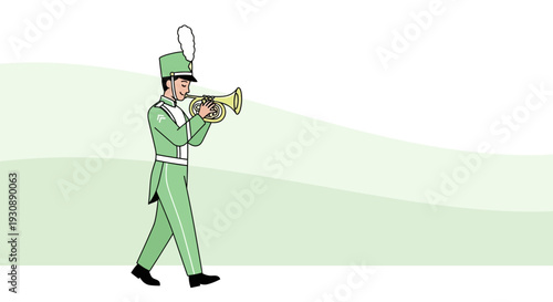 Marching Band Member Playing Brass Instrument In Parade Uniform