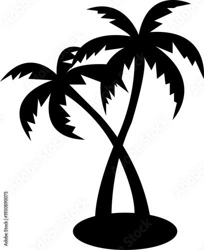Palm tree vector with tropical coconut tree silhouette and outline icons, summer beach nature symbol isolated on transparent background, editable minimalist design