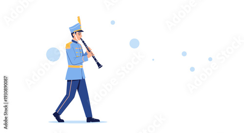 Marching Band Musician Playing Clarinet in Uniform Performance