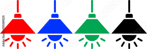 Red blue green black hanging lamp light bulb icons set for design vector