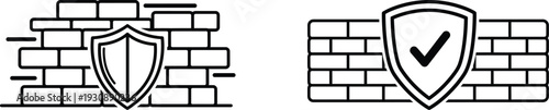 Security icons with shield and brick wall