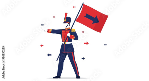 Military Figure Directing With Flag And Arrows