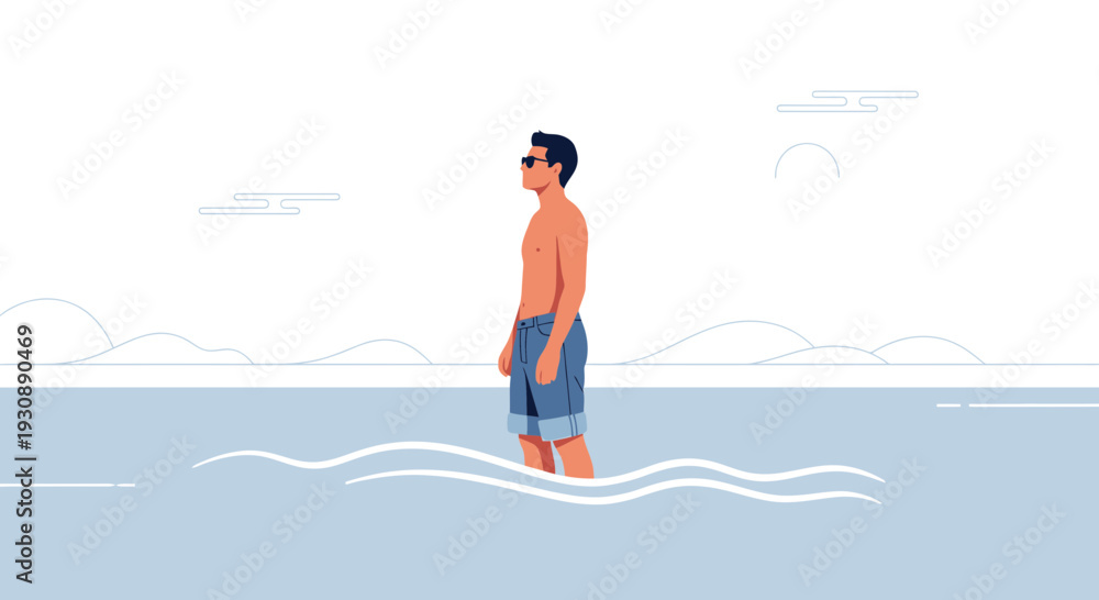 Fototapeta premium Minimalist Illustration Of A Person Enjoying A Serene Beach Vacation