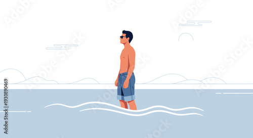 Minimalist Illustration Of A Person Enjoying A Serene Beach Vacation