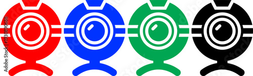 Webcam camera device video call red blue green black flat outline vector illustration
