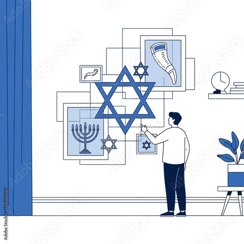 Modern Jewish Symbols Displayed With A Person Arranging Artwork Abstractly